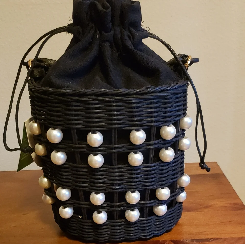 Kate Spade x Target Pearl Embellished Black Wicker Basket Bucket Bag